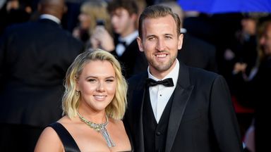 Soccer player Harry Kane and his wife Katie Goodland pose during the world premiere of the new James Bond film 